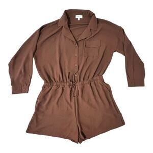 Gilli (3X) Winnie Long Sleeve Romper  Stitch Fix Button Front Collared Waist Tie